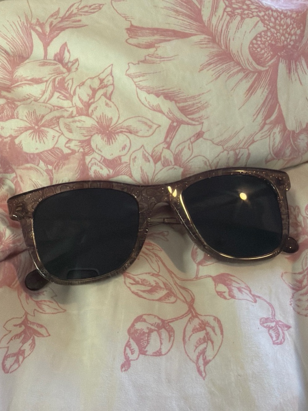 Coach Signature Glitter Metal Square Sunglasses transparent glitter frame